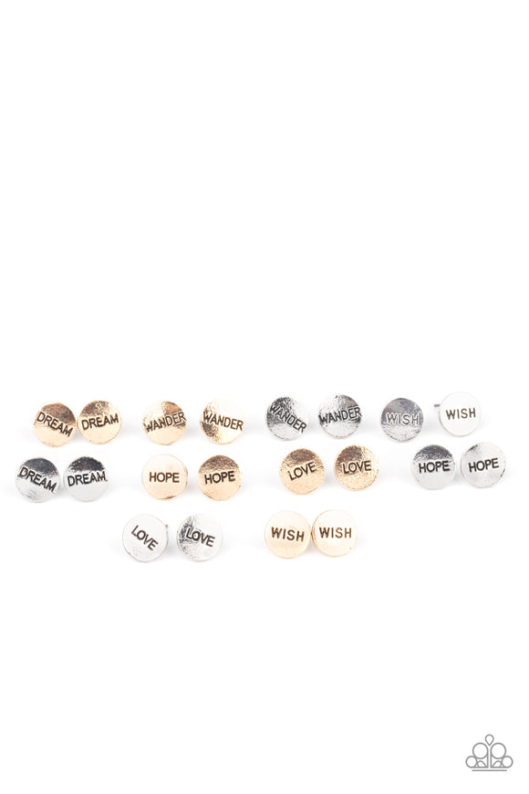 Paparazzi Starlet Shimmer Set - Inspirational Word SILVER Earrings - 5 pack
