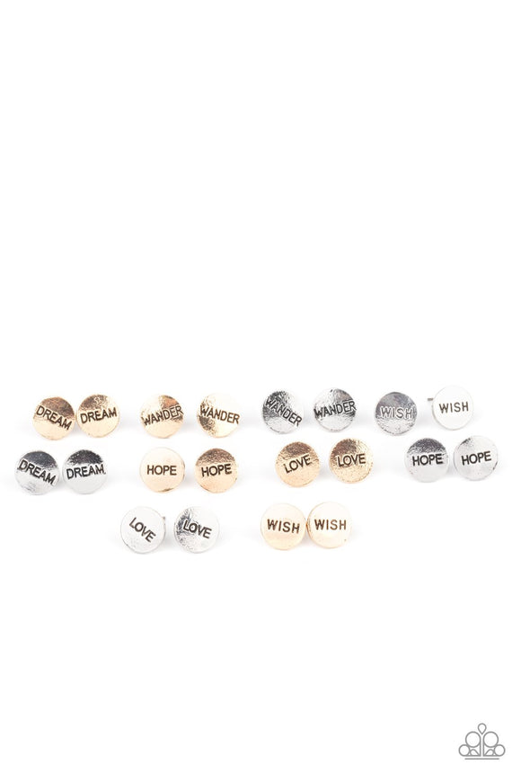 Paparazzi Starlet Shimmer Set - Inspirational Word  GOLD Earrings - 5 pack