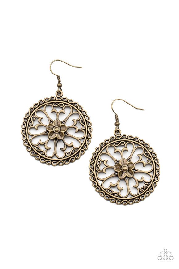 Paparazzi Earrings - Floral Fortunes - Brass